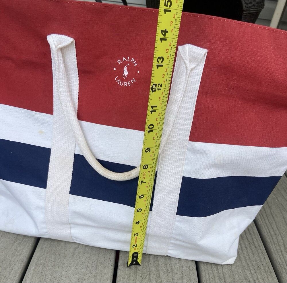 Ralph Lauren Striped Rugby Canvas Beach HUGE TOTE Bag Preppy Old Money Teacher - Picture 4 of 16